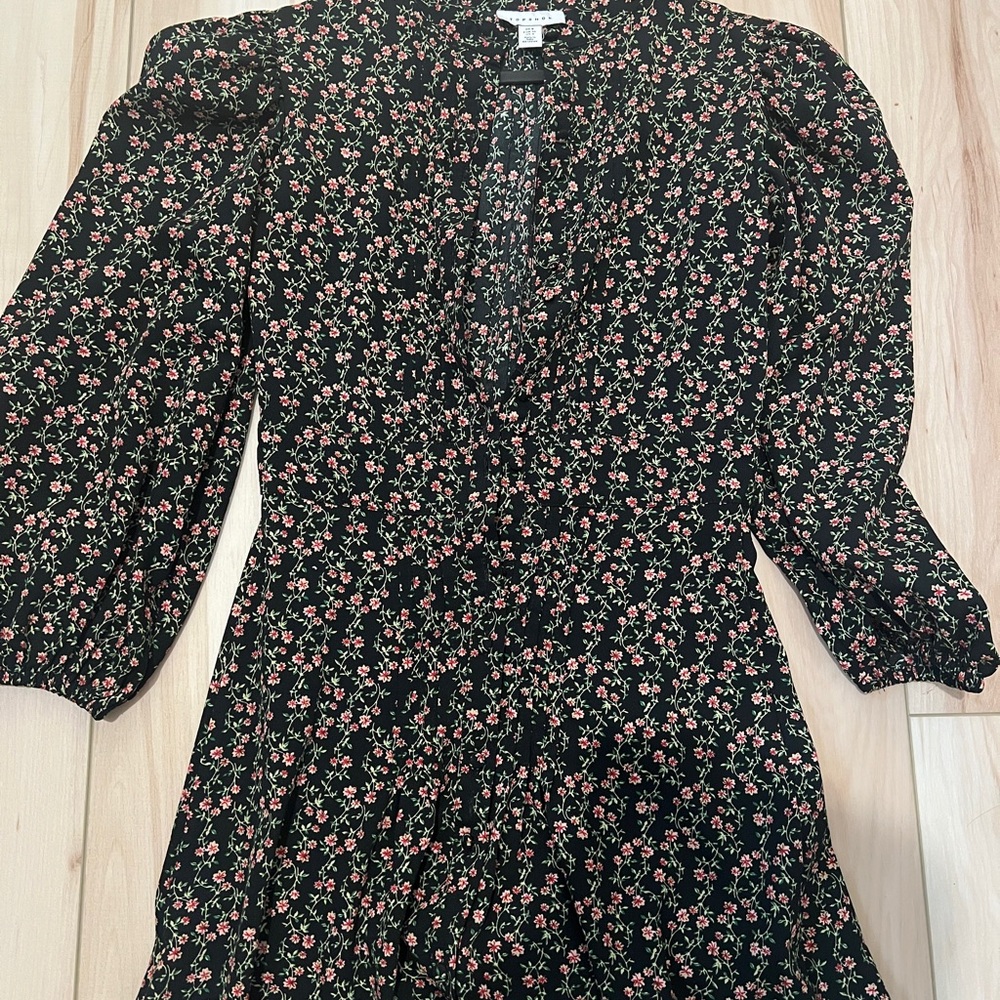 Topshop Black Floral Long Sleeve Dress